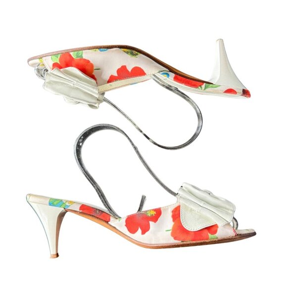 Casadei Retro White Open-Toe Mule Heels with Bow Detail Women's Size 6.5 - Picture 4 of 15